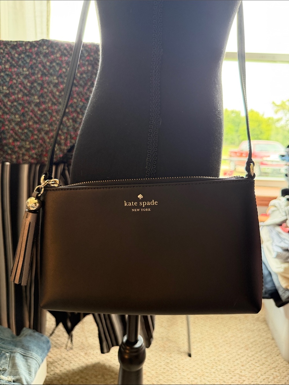 Kate Spade Black Leather Tassel Crossbody Bag